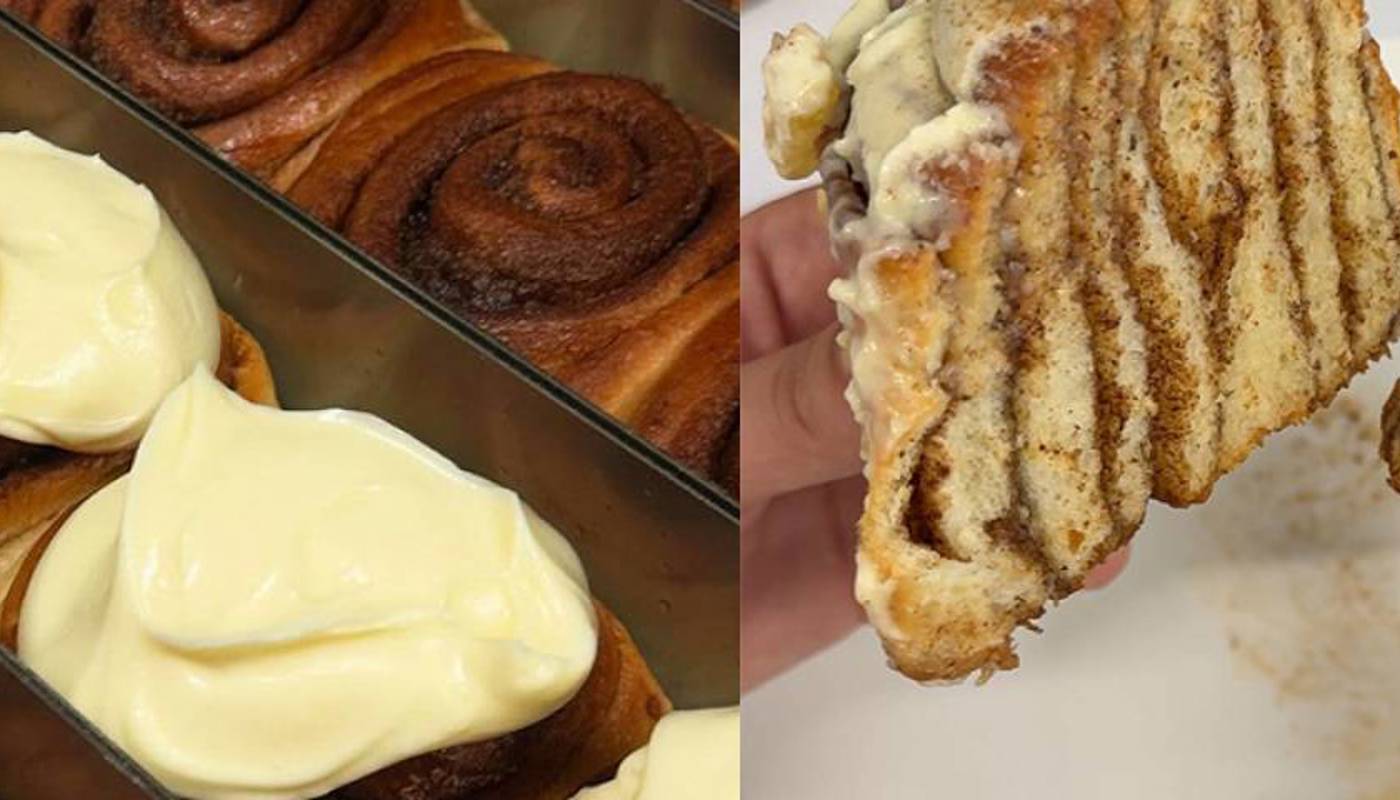 Freshly baked cinnamon buns ready to eat