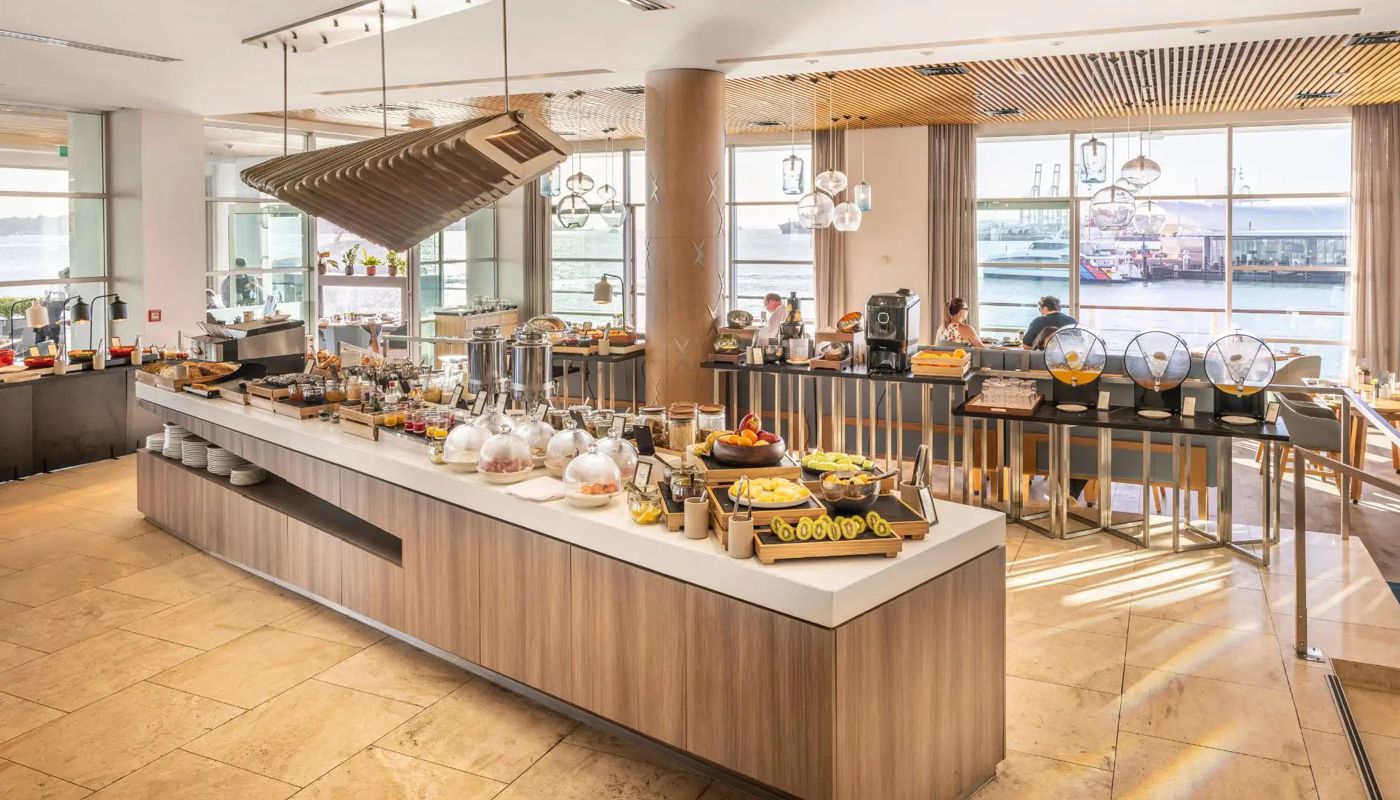 Image of breakfast and salad bar at FISH in Auckland