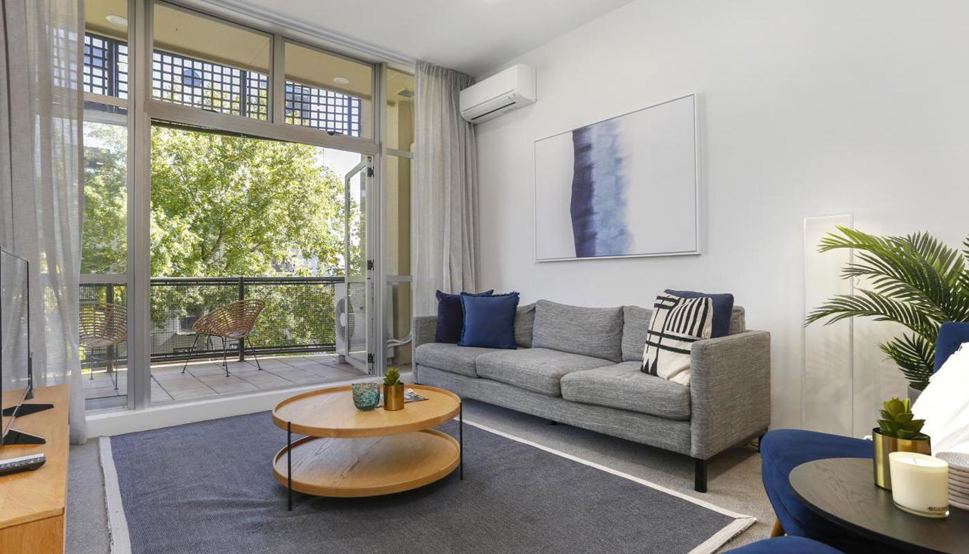 Main living area flows out to the oversized balcony