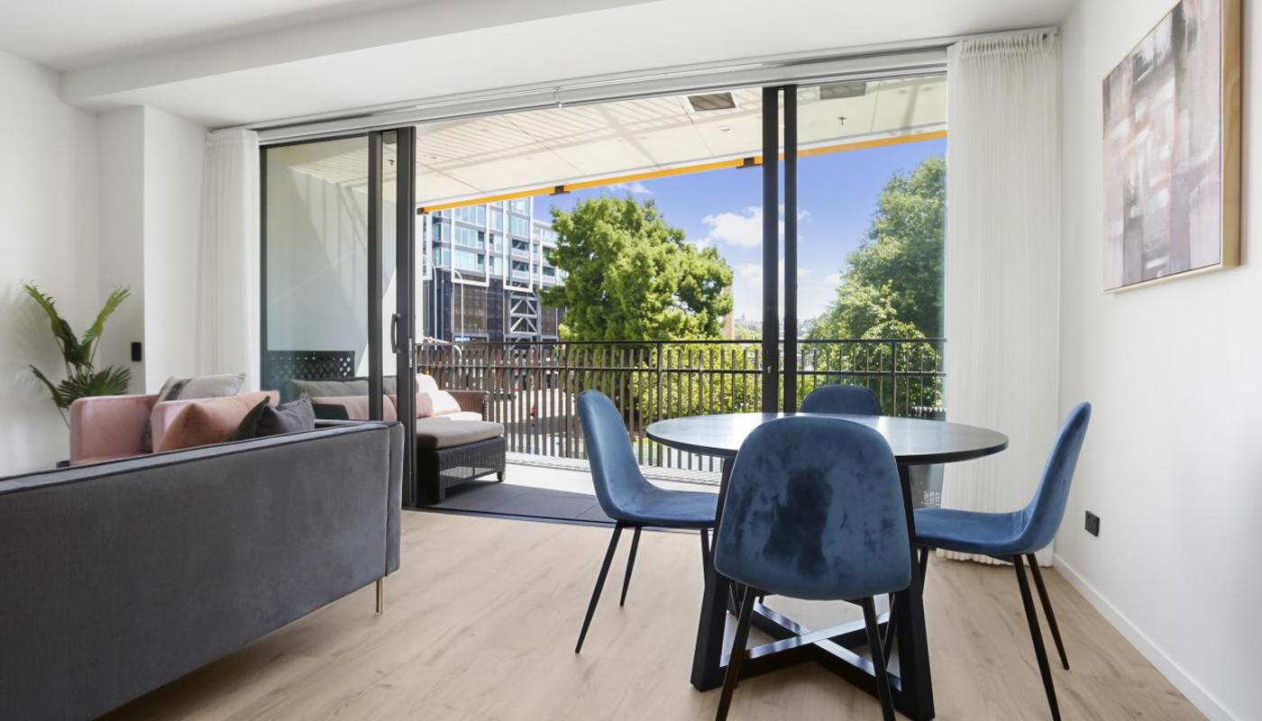 Dining area flows out to the balcony