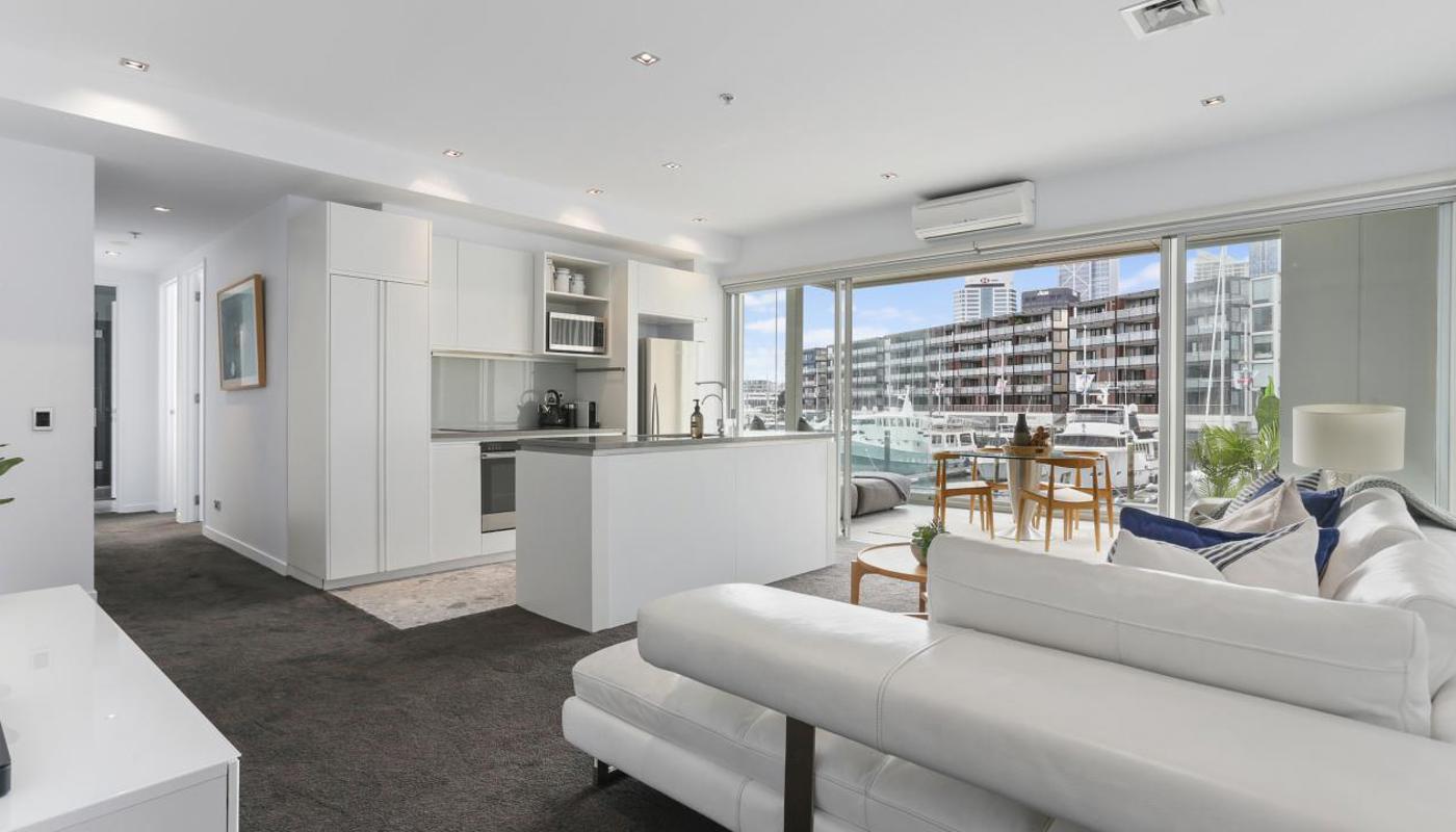 Spacious living and kitchen area.