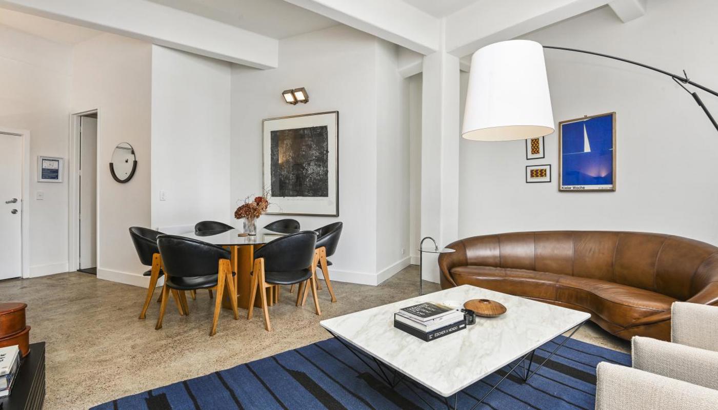 Spacious and stylish living and dining area.