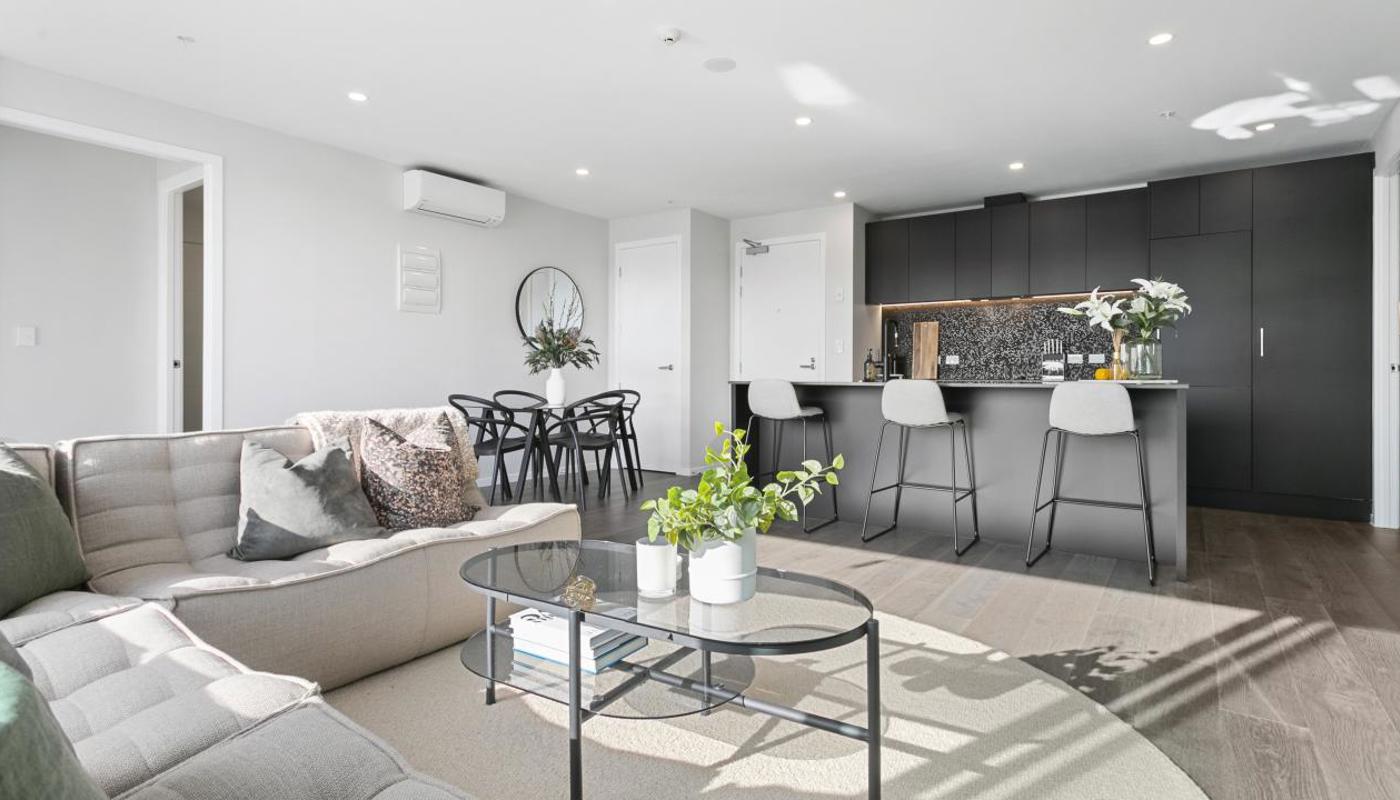 Living area flows through to the kitchen and dining area