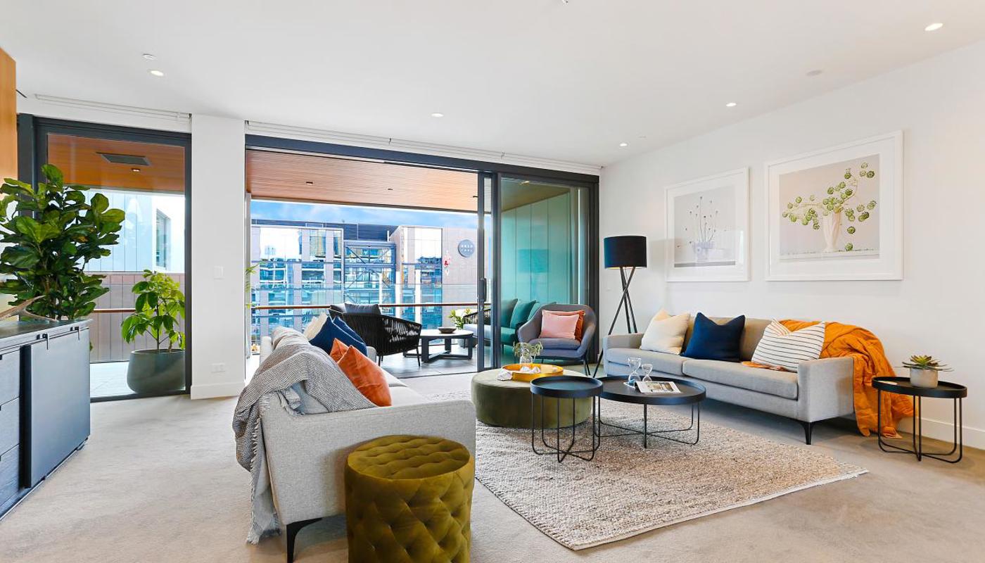Main living area opens out onto the apartments back balcony.