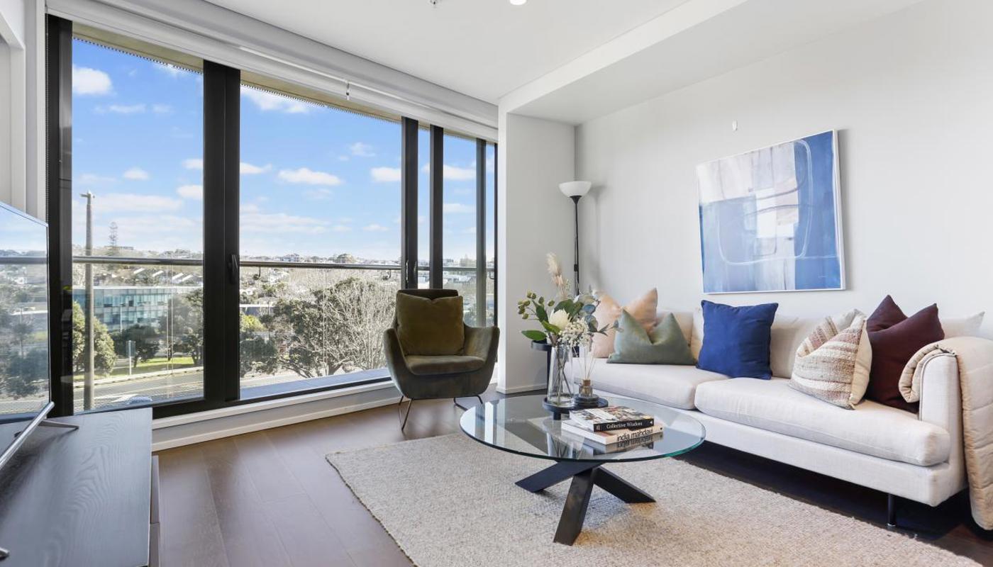 Stylish living are flows out to the sunny balcony