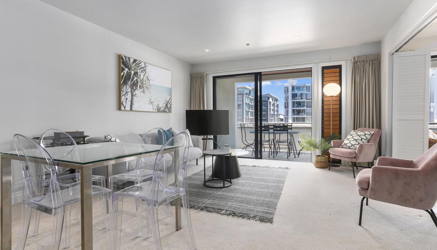 Open plan living area and dining area