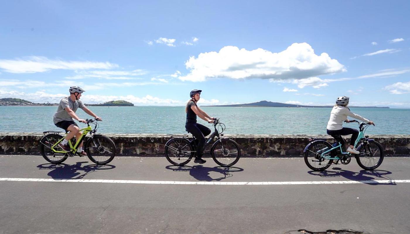 Tamaki Drive Cycleway with Rangitoto Island in the background