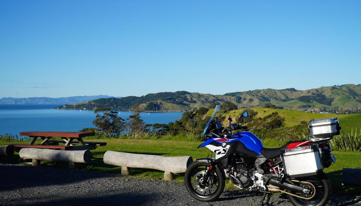 BMW F800 GS motorcycle hire from Auckland, set up for self-guided New Zealand touring.