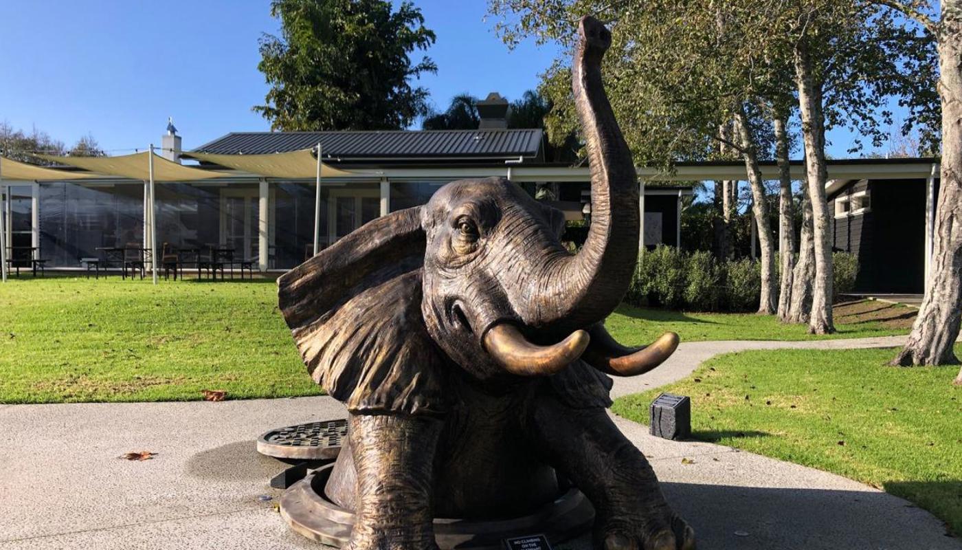 Gillie and Marc Elephant in front of Rothko Restaurant
