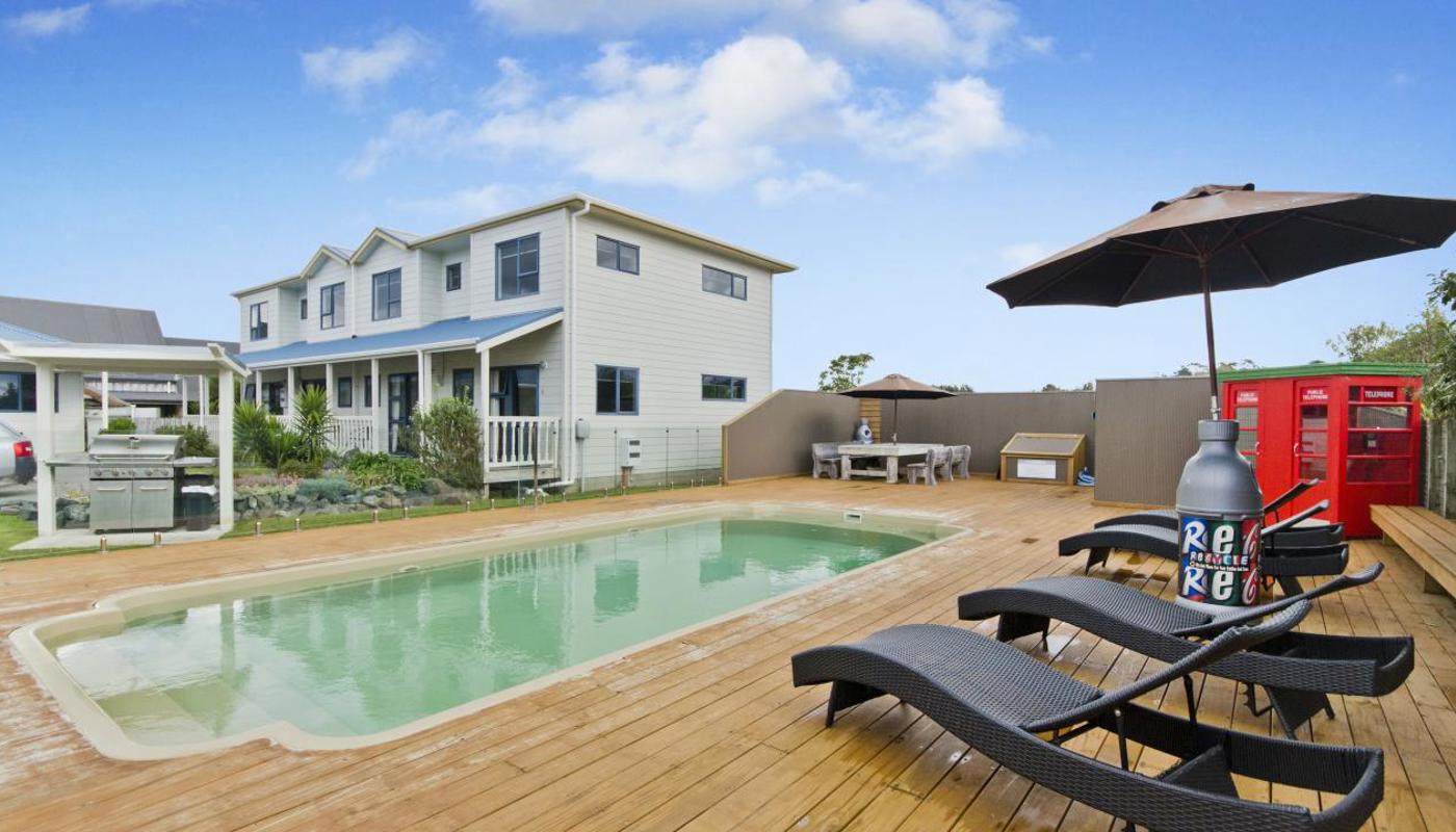 Tepid saltwater pool all year round with BBQ area off to the side