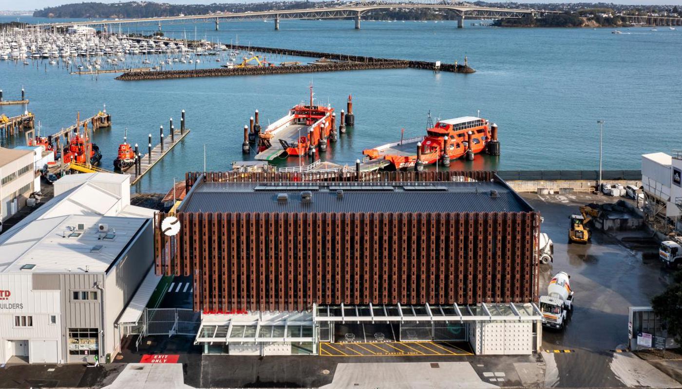 Hamer St terminal with Auckland Harbour Bridge.
