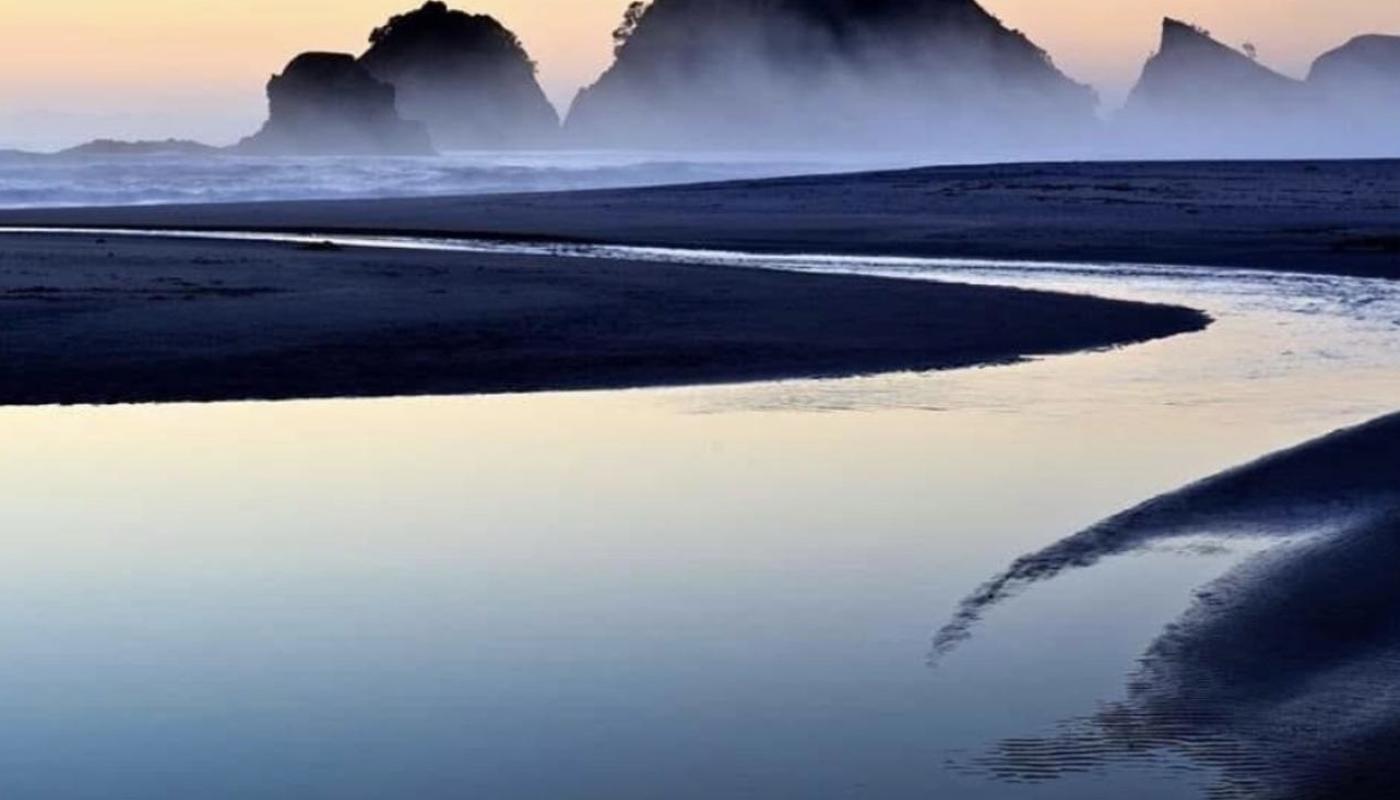 Misty morning where two beaches collide