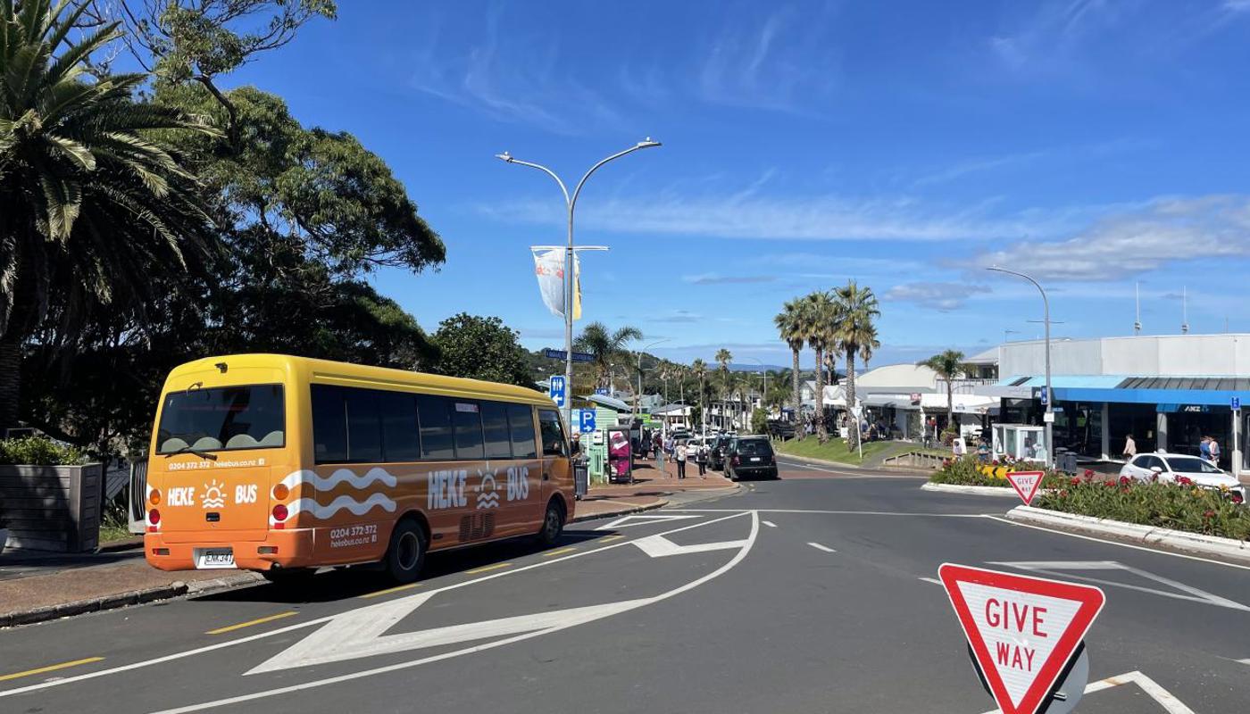 Waiheke Mini Tours pick-up point in Oneroa Village.