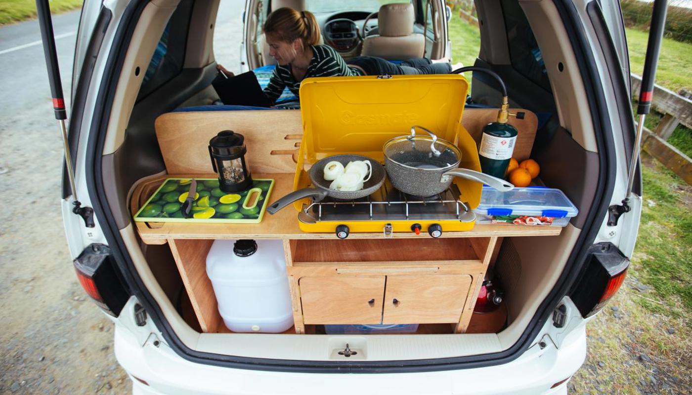 The kitchen area in the Two Berth Camper - everything you need to cook up a storm!