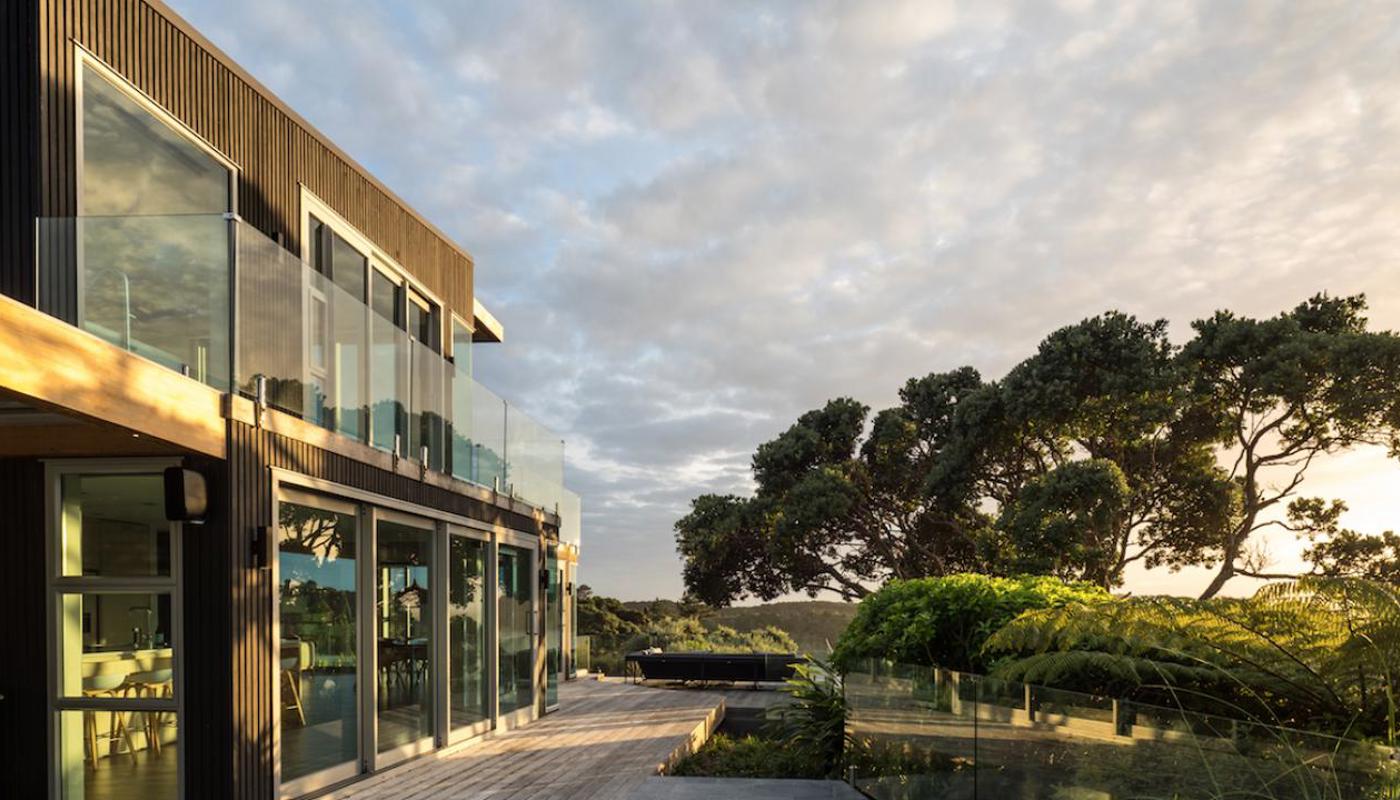 Morning light on the exterior of the home