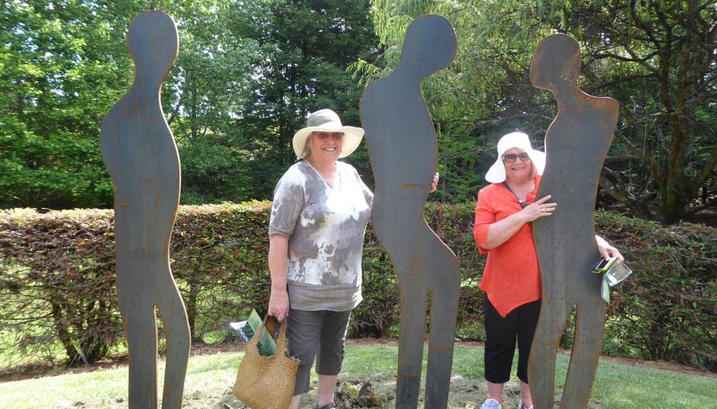 Kaipara Coast Sculpture Gardens Exhibition 2019. Gaye Jurisich sculpture The Adherent Trio.