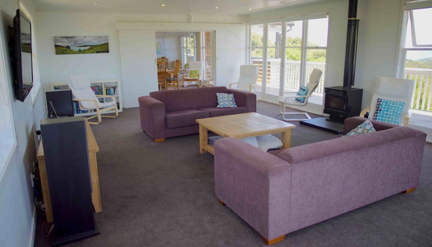 Upstairs lounge with media system