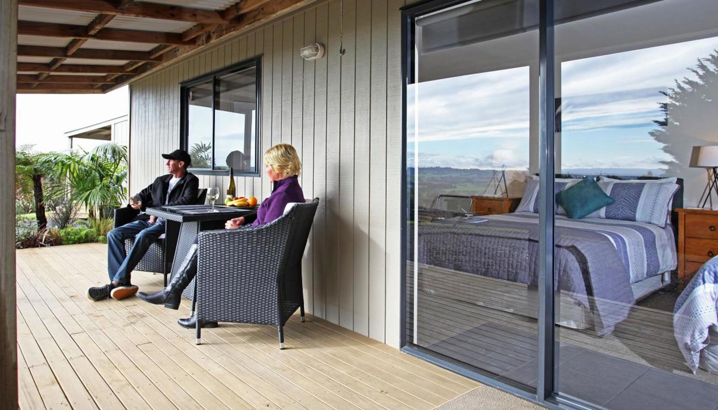 Tui cottage.
Enjoy the views from your private deck.