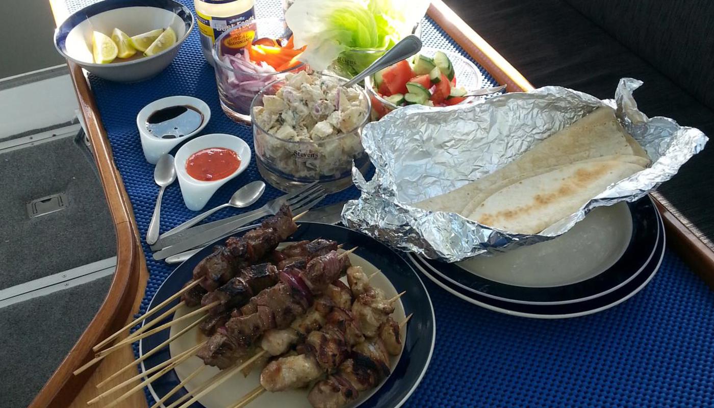 Lunch for 2, home made kebabs, fresh salad, warm wraps and condiments
