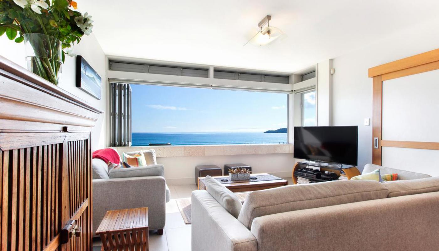 Living Area with Onetangi Beach Views