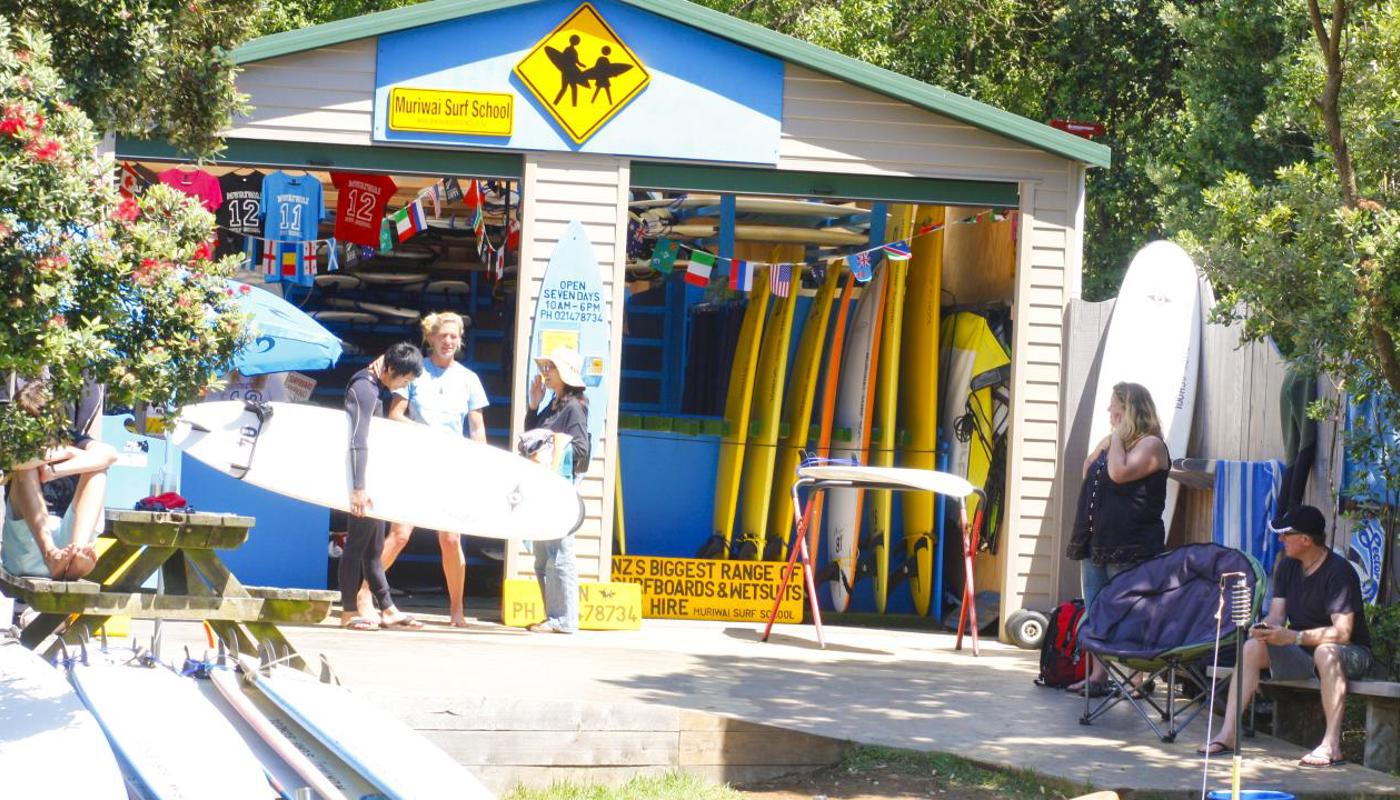 surf shed right by the beach with all the gear.
