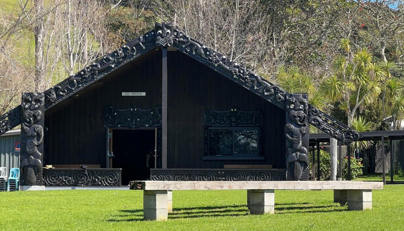 Piritahi wharenui entrance, Waiheke Island