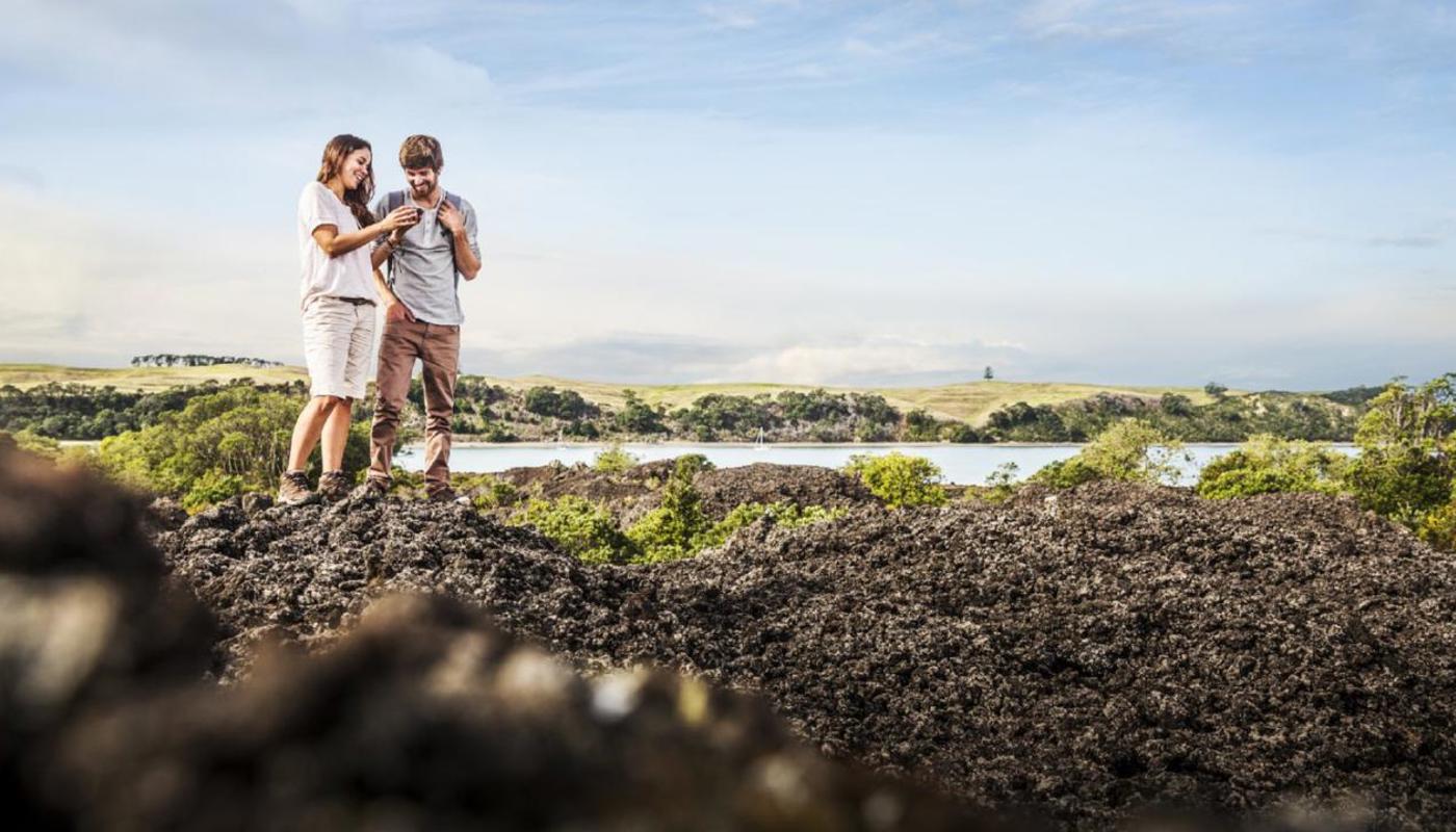 Walking on the Lava fields on "Peretū" Rangitoto Island.