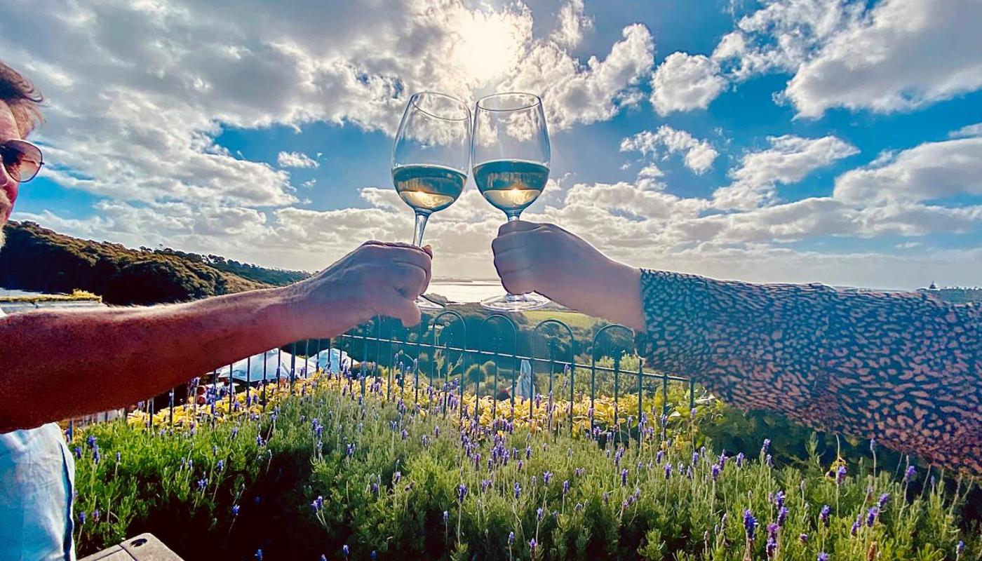 Afternoon wine on the Mudbrick Terrace