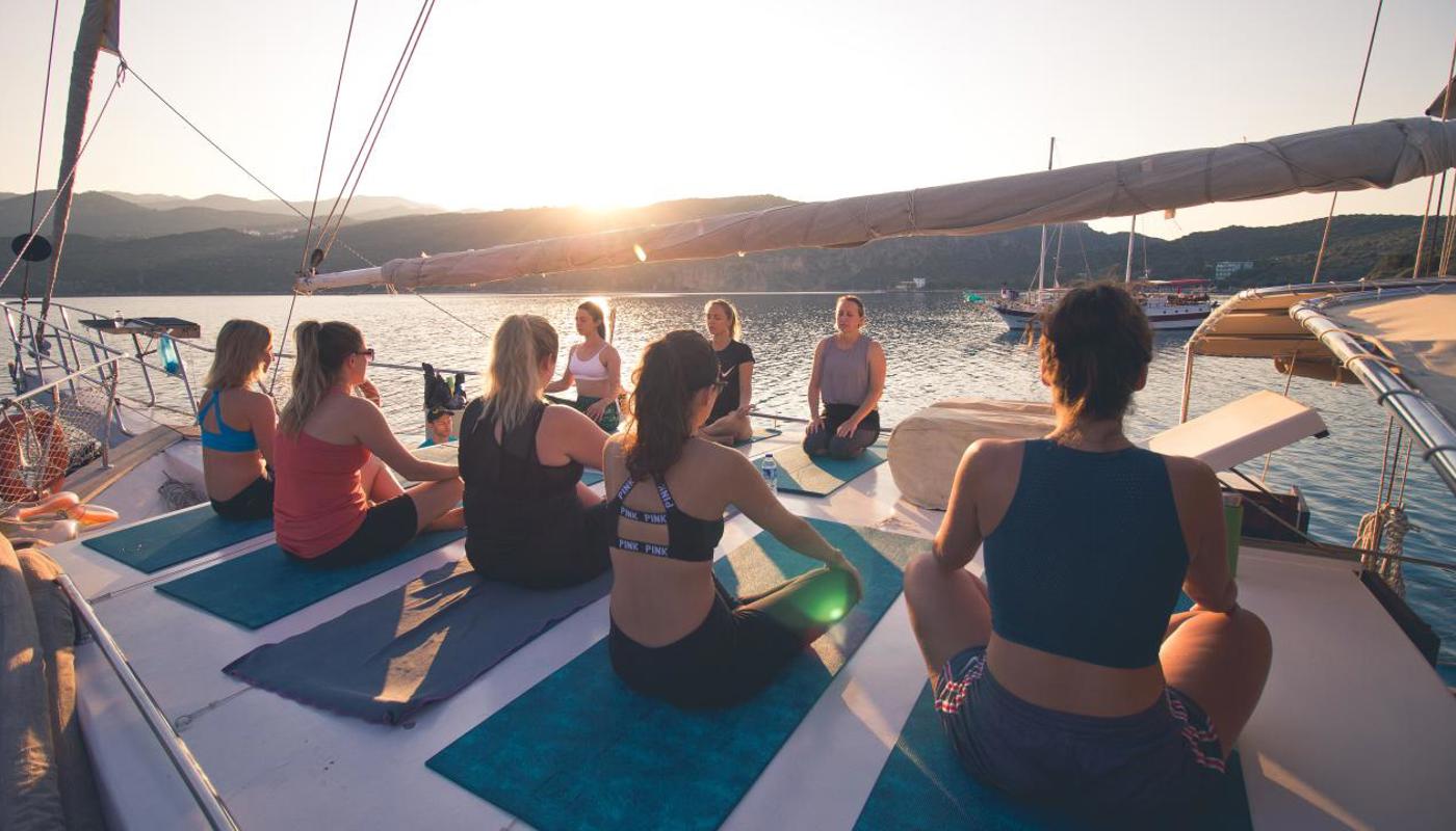 Sunset yoga overlooking the beautiful ocean.