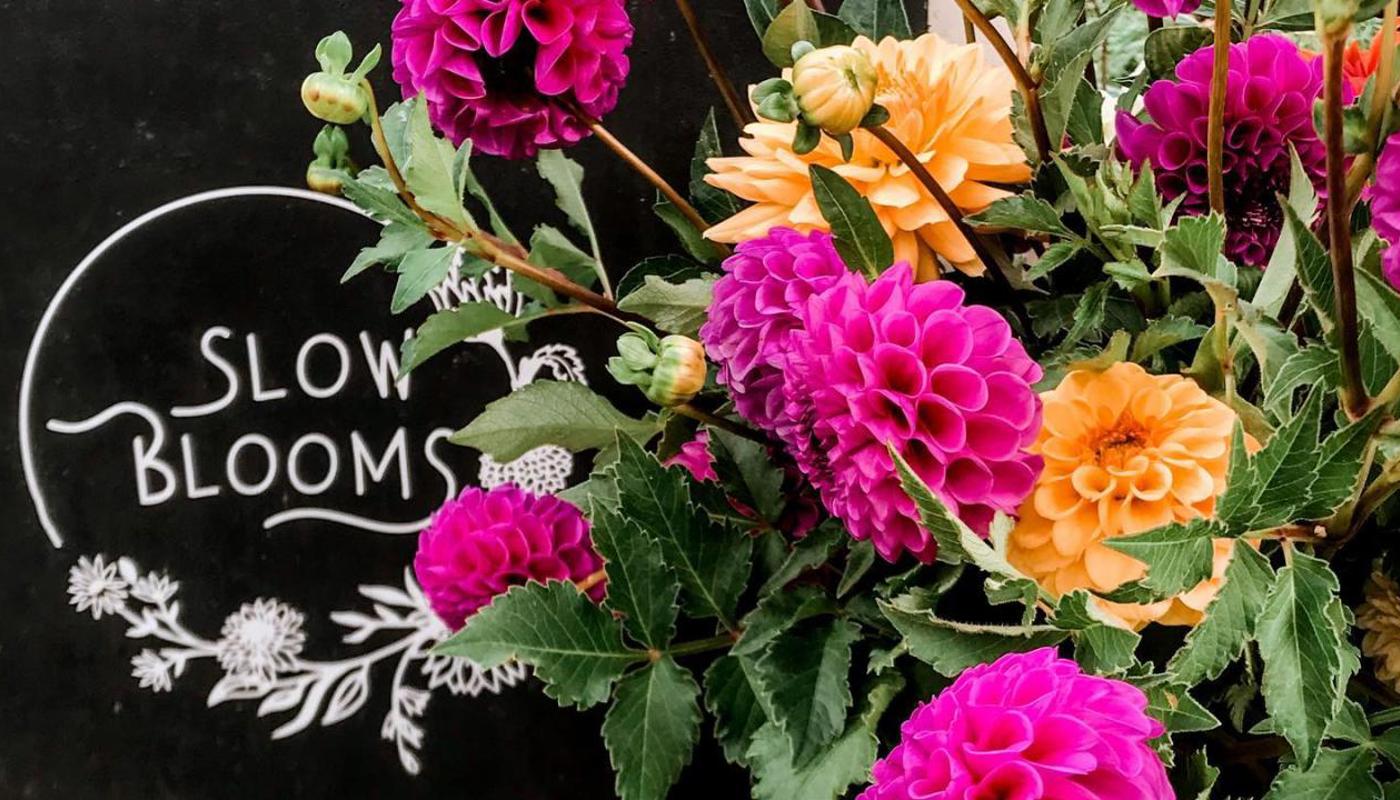 Pretty dahlias at Slow Blooms.