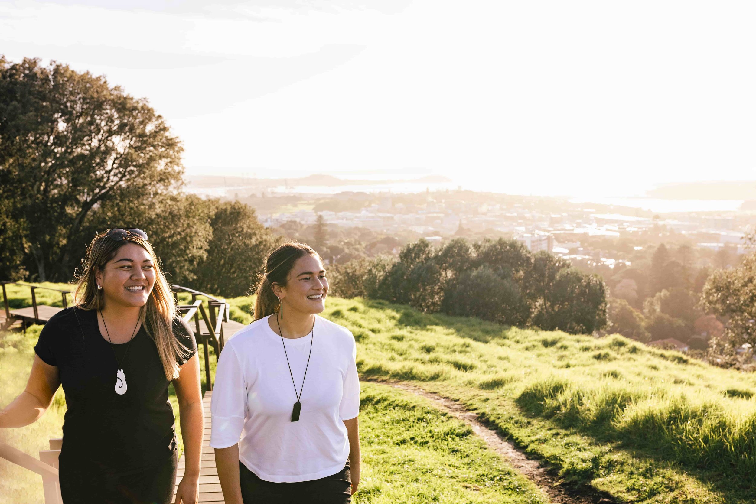 Wahine walk up Maungakiekie
